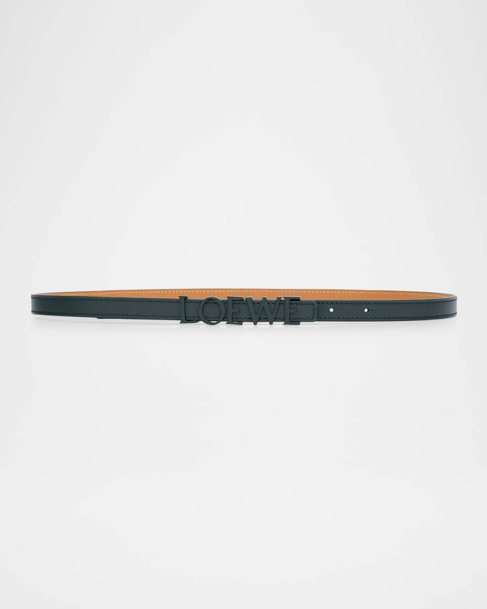 Logo Lettering Leather Skinny Belt